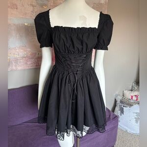 Black Short Sleeve Corset‎ Lace Up Mini Dress Size Small